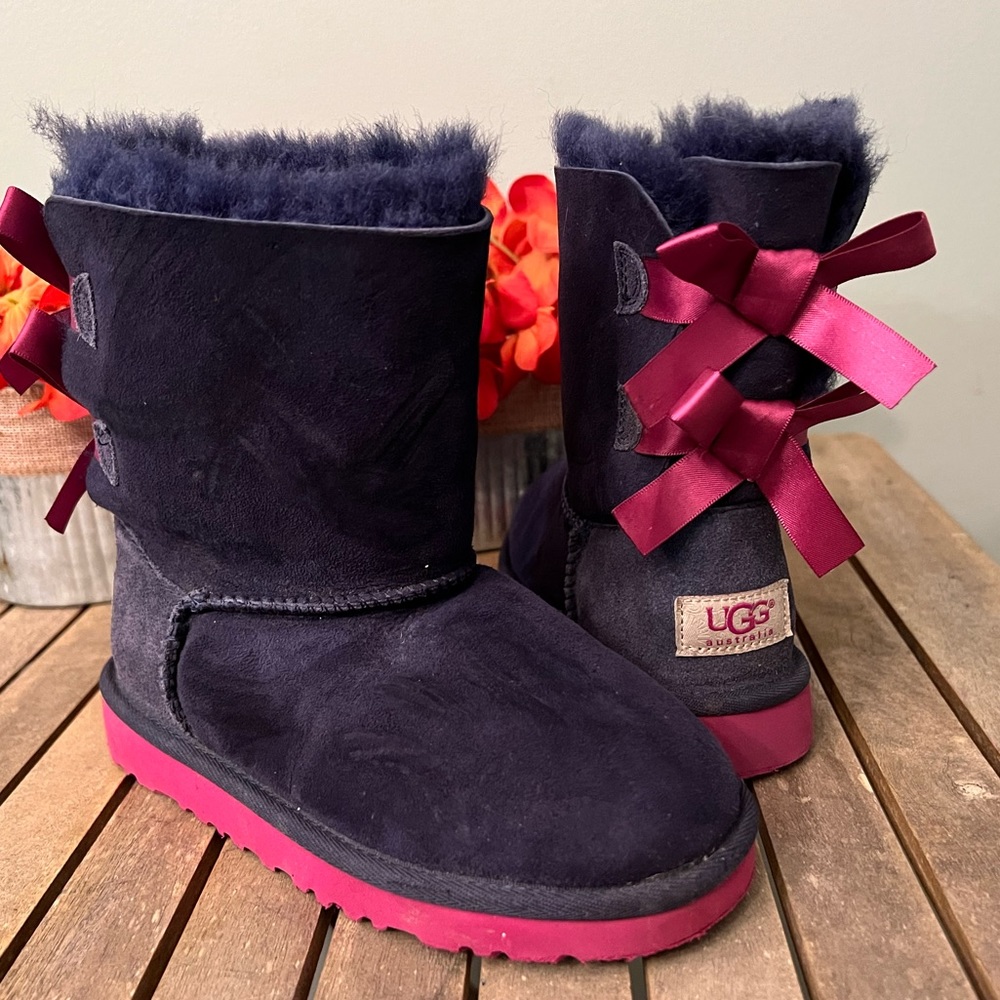UGG Bailey Bow Boot Navy & Pink Boots Youth 1